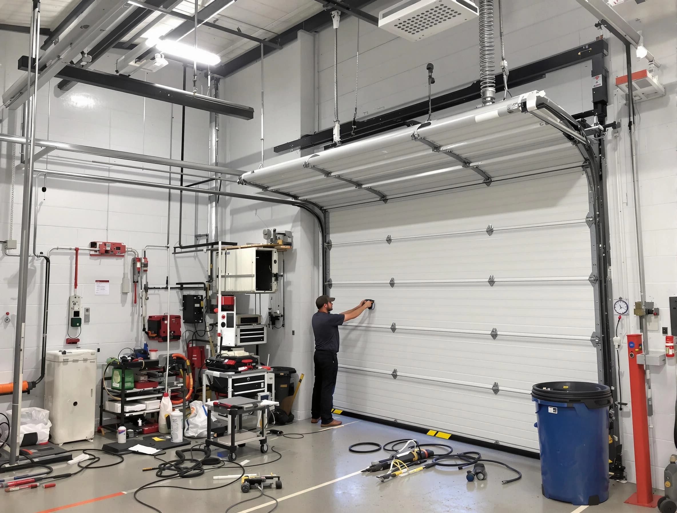 Lovejoy Garage Door Repair certified technician performing commercial door repair at a Lovejoy business facility
