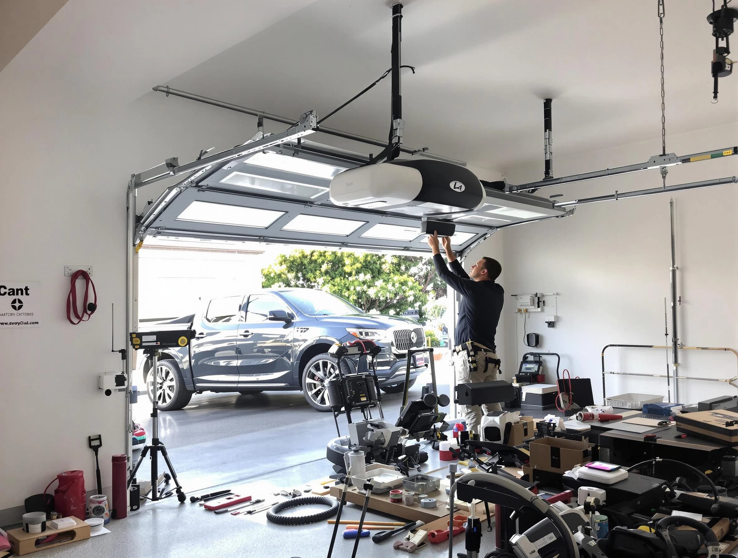 Lovejoy Garage Door Repair specialist installing smart garage door opener system in Lovejoy home