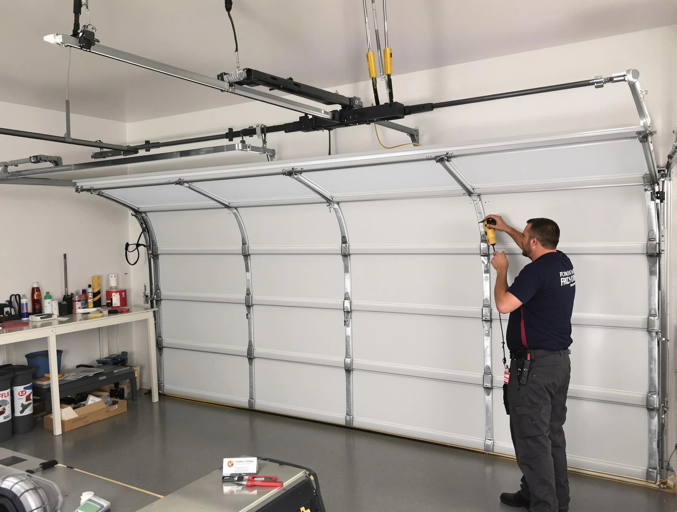 Lovejoy Garage Door Repair certified technician performing overhead door system repair in Lovejoy