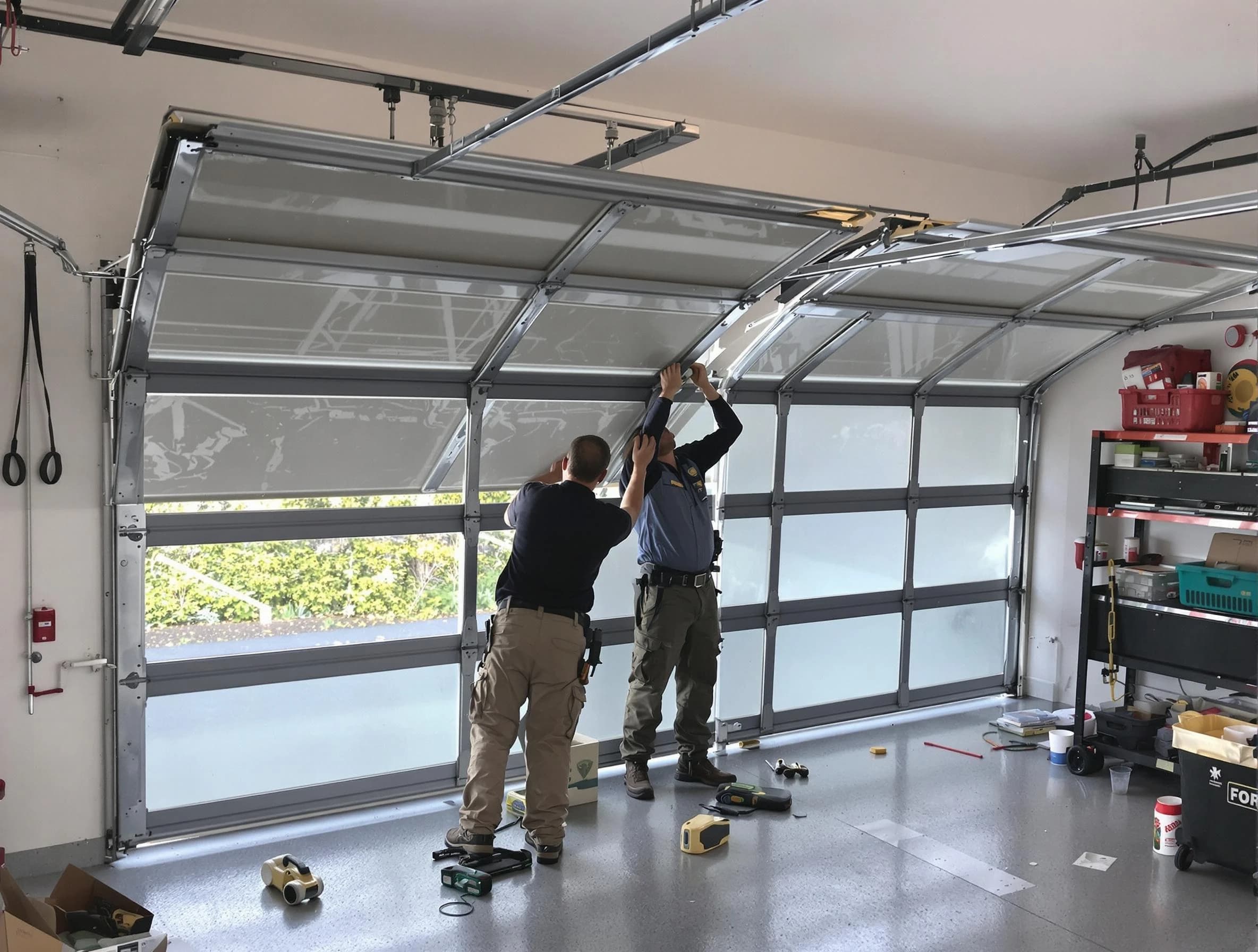 Lovejoy Garage Door Repair expert performing precise panel replacement on Lovejoy garage door