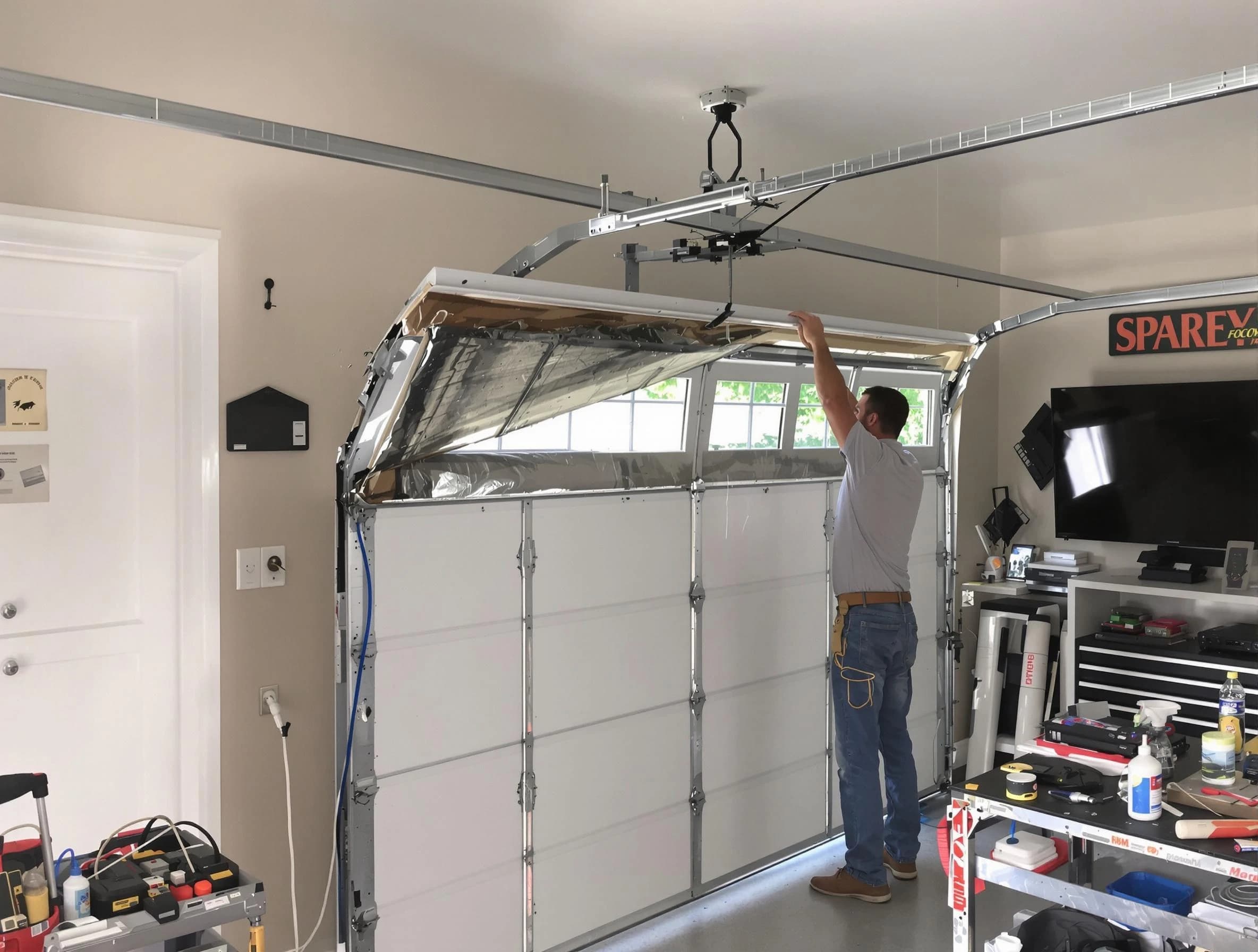 Garage door section replacement by Lovejoy Garage Door Repair in Lovejoy