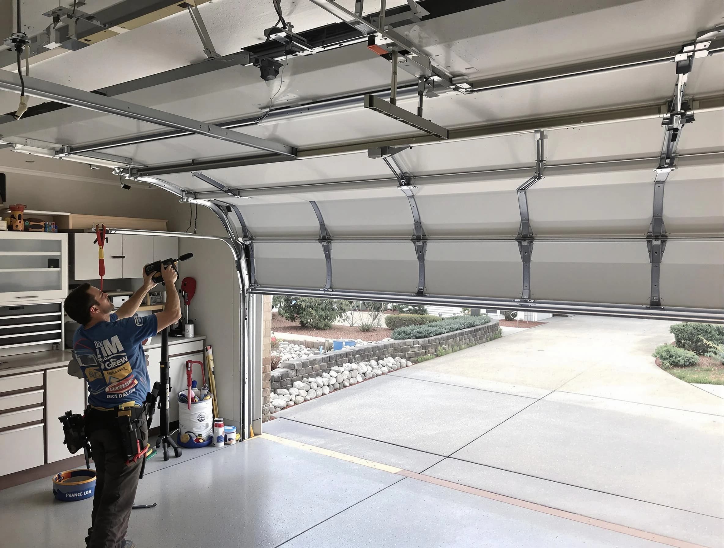 Garage door track repair service by Lovejoy Garage Door Repair in Lovejoy