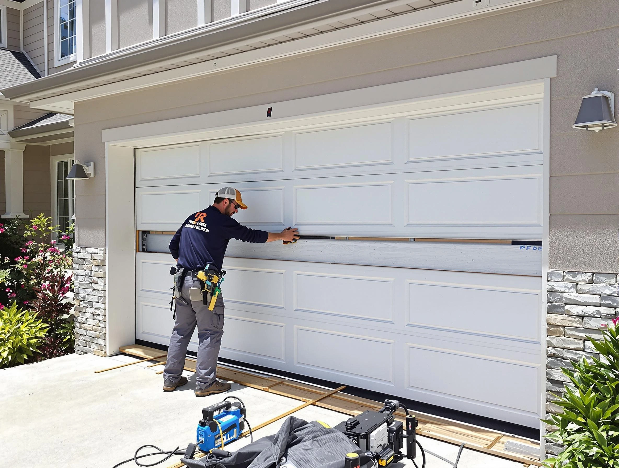 Lovejoy Garage Door Repair team performing complete garage door replacement at Lovejoy residence