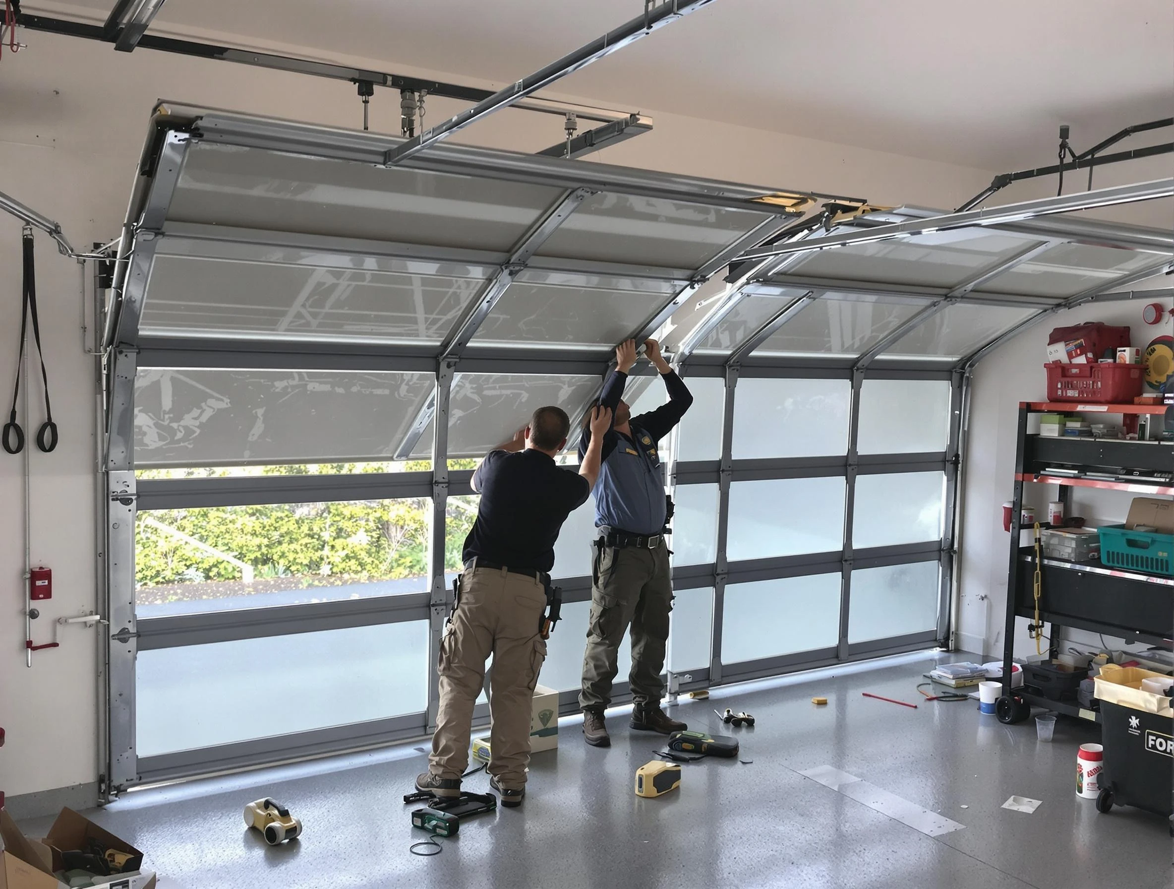 Lovejoy Garage Door Repair expert performing precise panel replacement on Lovejoy garage door